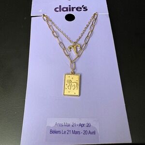 NWT Claires Gold Aries Zodiac Layered Set of 2 Necklaces March April Gift